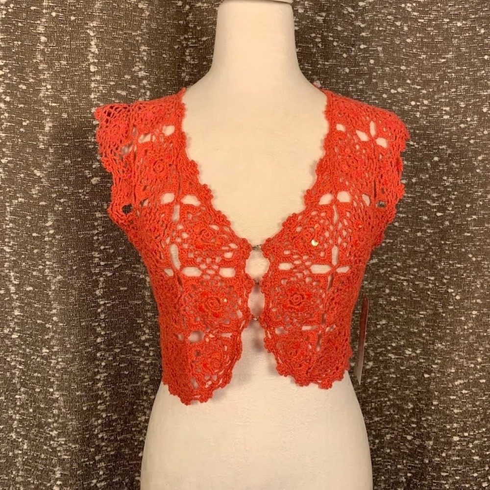 SML Design Pink Crochet Cropped Vest Boho Hippie Festival NWT Women's Medium